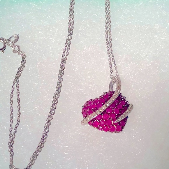 Natural Ruby and Diamond Sterling Silver Necklace - Picture 12 of 12